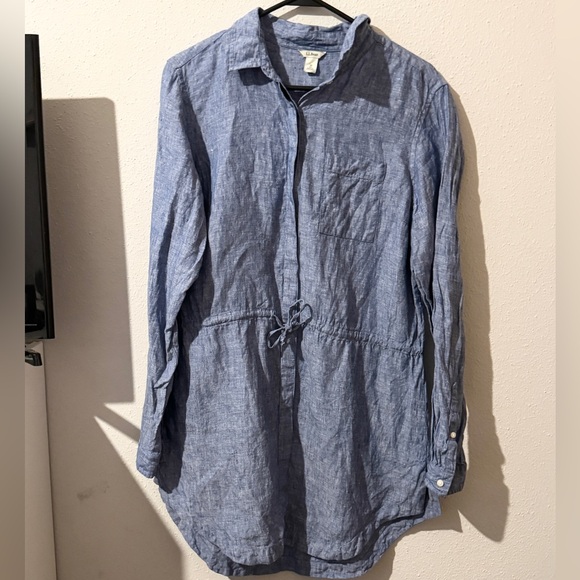 L.L Bean Linen Blue Long Length Long Sleeve Top - Picture 1 of 7